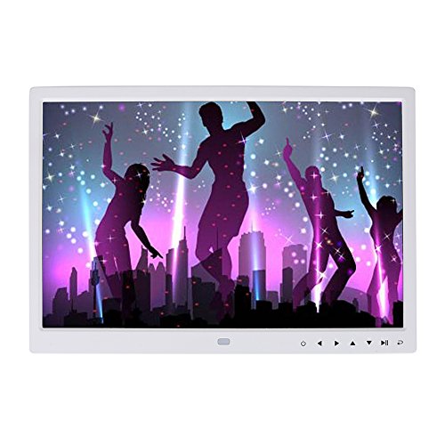 Digitaler Bilderrahmen, 15 Zoll Breitbild HD Digital Bilderrahmen, Unterstützt Musik und Videoplayer, Wecker, Kalender, Eingebauter Lautsprecher, für Freunde der Familie (Weiß) von Zunate