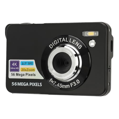 Digitalkamera, FHD 4K 56 MP, Kompakte Cmaera mit 20-fachem Zoom, Autofokus, Anti-Shake, Wasserdicht, Point-and-Shoot-Digitalkameras für Fotografie, Vlogging, Teenager, (Black) von Zunate