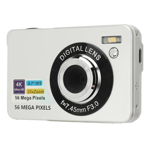 Digitalkamera, FHD 4K 56 MP, Kompakte Cmaera mit 20-fachem Zoom, Autofokus, Anti-Shake, Wasserdicht, Point-and-Shoot-Digitalkameras für Fotografie, Vlogging, Teenager, (Silver) von Zunate