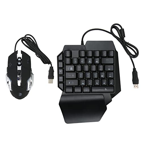 Einhand Gaming Tastatur Maus Kombination, RGB Gaming Tastatur Kit mit Maus und Konverter, Ergonomische Mechanische USB Gaming Tastatur für Mobile PUBG Spiele von Zunate
