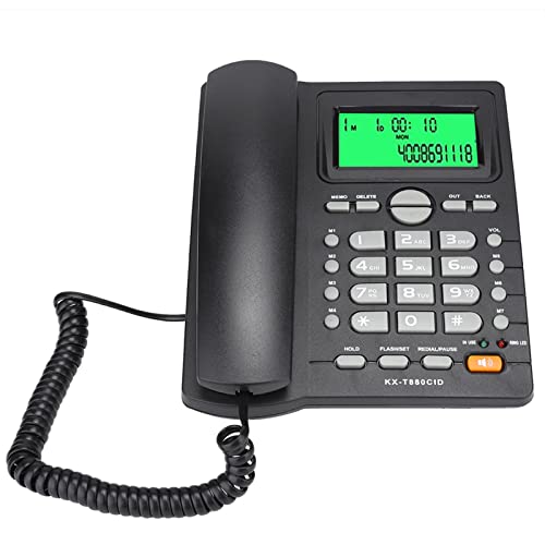 KX T880C Festnetztelefon, Schnurgebundenes Telefon mit Freisprecheinrichtung, Anrufer ID, Kurzwahl- und Stummschaltfunktion, Großtastentelefon, kein Akku Erforderlich (Black) von Zunate