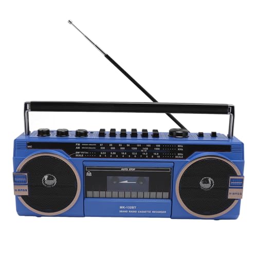 Kassetten Boombox, Retro Blueooth Boombox mit USB, SD und 3,5 Mm AUX Eingang, AM FM SW Kassettenspieler und Recorder (Blue) von Zunate