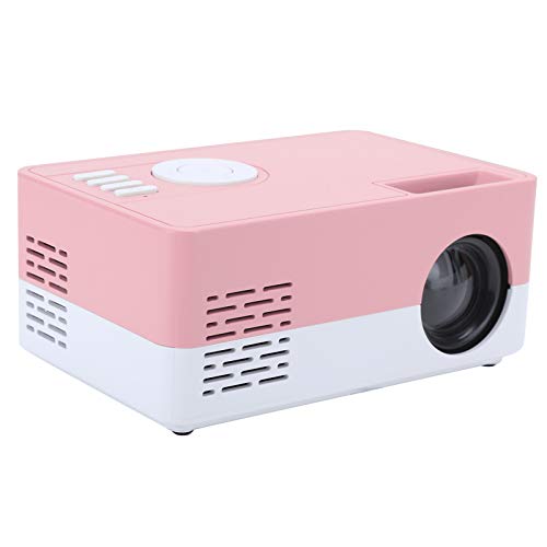 Projektor, Tragbarer -LED-Projektor Heimkino-Innen- / Außenfilm HD-Projektoren mit Fernbedienung + Stativhalterung für Party/Camping(weiß rosa EU) von Zunate