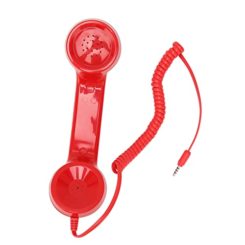 Retro-Telefonhörer, 3,5-mm-Telefonhörer-Handyempfänger-Mikrofon für Mobiltelefon-Smartphone, mit Antworttaste, Tonschalter (Rot) von Zunate