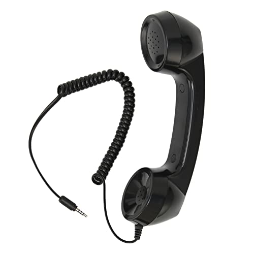 Retro-Telefonhörer, 3,5-mm-Telefonhörer-Handyempfänger-Mikrofon für Mobiltelefon-Smartphone, mit Antworttaste, Tonschalter (Schwarz) von Zunate