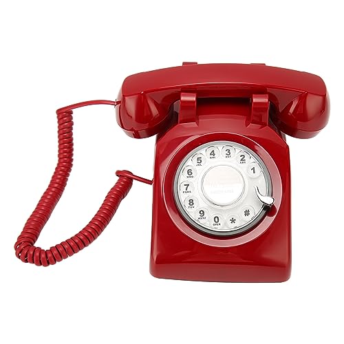 Retro Wählscheibentelefon, Altmodische Schreibtisch Festnetztelefone mit RD Funktion, Kompatibel mit Anrufbeantwortern, für Home Office Cafe Bar (Rot) von Zunate
