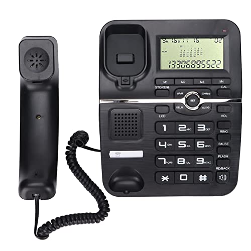 Schnurgebundenes Telefon mit LCD-Display, Anrufer-ID – Freisprecheinrichtung – 4 Schnellwahl-Hotkeys – FSK/DTMF-kompatibel – Wecker – Multifunktionales Festnetztelefon(Schwarz) von Zunate