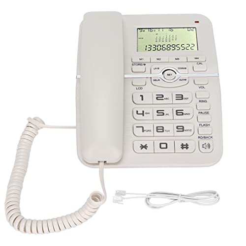 Schnurgebundenes Telefon mit LCD-Display, Anrufer-ID – Freisprecheinrichtung – 4 Schnellwahl-Hotkeys – FSK/DTMF-kompatibel – Wecker – Multifunktionales Festnetztelefon(Weiss) von Zunate