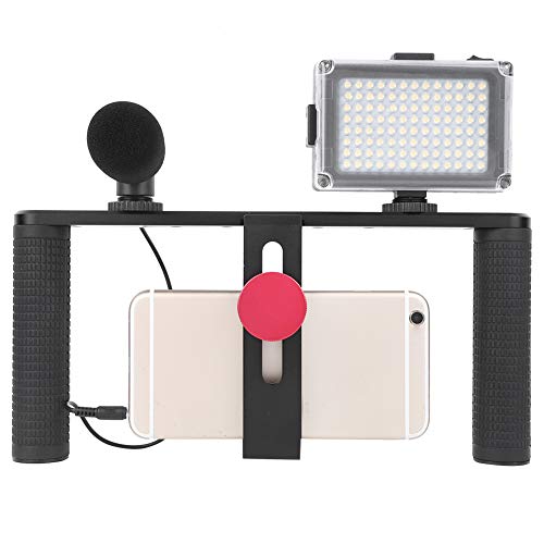 Smartphone Video Rig, Dual Handheld Handy Film und Video Maker Case Video Stabilizer Grip Stand mit Fülllicht und Mikrofon für Videomaker Videographer von Zunate