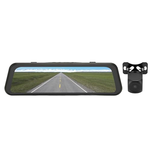 Spiegel Dashcam, 9,66 Zoll Full HD 1080P Universal Spiegel Fahrrekorder, Einparkhilfe, Nachtsicht, Doppelkamera, Auto Dash mit G Sensor, für Autos, LKWs, SUVs von Zunate