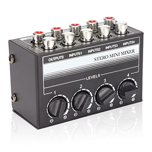 Stereo Mini Mixer, Tragbarer 4 Kanal Audio Mixer, Passiver Professioneller Stereo Mini Mixer Zum Mischen von Instrumenten, CD Playern, Kassettenspielern, Computern, Mobiltelefonen, Aufnahmestudios von Zunate