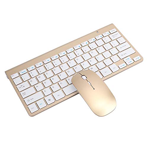 Tastatur- und Maussatz, 2.4G USB Wireless Keyboard 1200DPI Wireless Mouse Ultradünne Stummschalttastatur, für PC Desktop Laptop Home Office(Gold) von Zunate