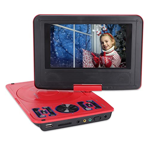 Tragbarer DVD-Player, 6,8-Zoll-HD-Bildschirm-DVD-Player, Unterstützung für 270-Grad-Schwenk-Mobile-DVD-Player, U-Disk/SD/MMC-Kassette, mit Fernbedienung, für Auto/Kinder/Zuhause(EU-rot) von Zunate