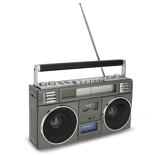 Tragbarer Stereo-Boombox-Lautsprecher, Retro-Bluetooth-Rekorder, unterstützt Radio, Speicherkarte, U-Disk, USB-Ladung, mit coolen Rhythmus-Lichtern, Fernbedienung von Zunate