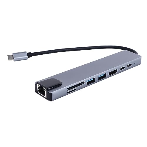 USB C Hub, 8 Ports Typ C Dockingstation mit USB 3.0, HDTV, Speicherkartensteckplatz, RJ45, 4K UHD, Typ C Hub für PC Laptop Telefon von Zunate