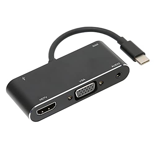 USB-C-Hub, USB-C zu HDMI/VGA High-Definition-Videokonverter, 5-in-1-Multi-Port-VGA-USB-PD-Ladegerät, Tragbarer Typ-C-Hub für Telefone, Tablets, Laptops von Zunate
