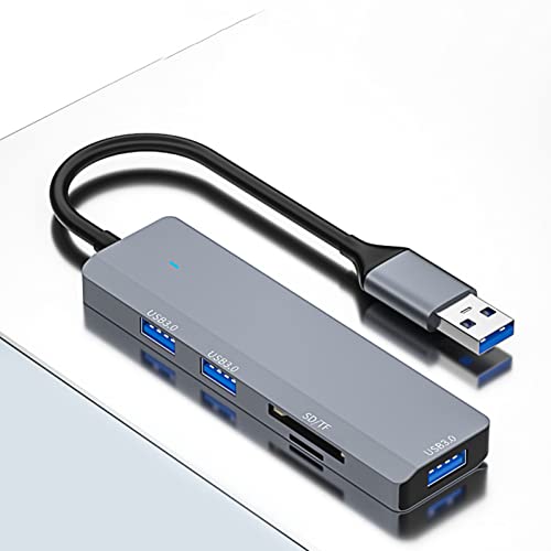USB3.0-Hub, 3 USB3.0-Anschlüsse, Speicher- und Speicherkartenleser, USB-Splitter aus Aluminiumlegierung für PC, mit Hochgeschwindigkeitsübertragung und Einfach zu Verwenden für von Zunate
