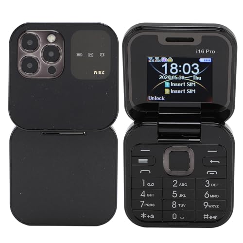 2G Flip Handy, 2024 Neues MI NI Flip Handy, 2 SIM Karte, Kleines Display, Faltbares Handy, mit FM Radio, Magic Voice, Blacklist, Schnellwahl Vibration, für Senioren (Black) von Zunate