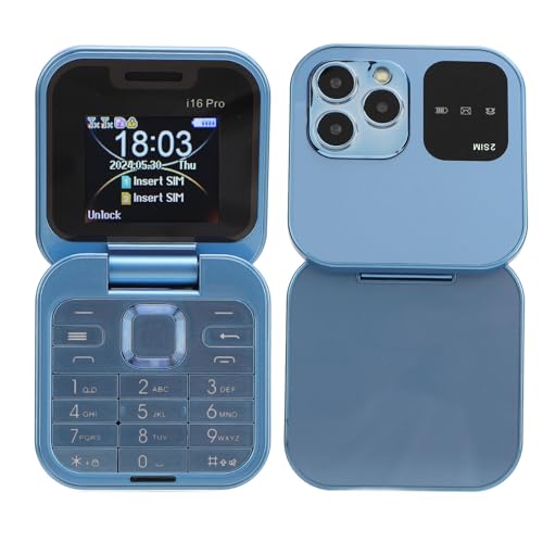 2G Flip Handy, 2024 Neues MI NI Flip Handy, 2 SIM Karte, Kleines Display, Faltbares Handy, mit FM Radio, Magic Voice, Blacklist, Schnellwahl Vibration, für Senioren (Blue) von Zunate