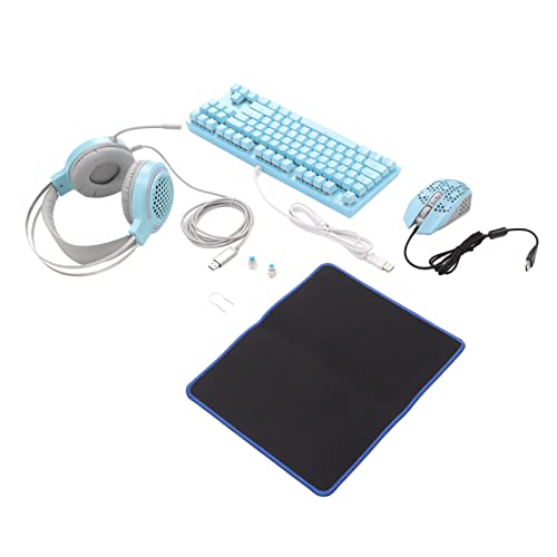 Zunate 4 PC-Maus-Kit, 87 Tasten/Grüne Achse Mechanische Tastatur 7.1 USB-Kopfhörer + 7 Tasten/6 DPI Gaming-Maus + 25 cm X 30 cm X 0,3 cm Mauspad-Set, für Universal-Notebook-Computer von Zunate