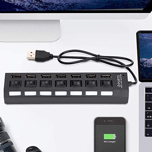 Zunate 7-Port USB Hub, Desktop USB Splitter Ladegerät Dockingstation mit Unabhängigem EIN/Aus-Schalter für Laptop-Überlaststromschutz (7 schwarz) von Zunate