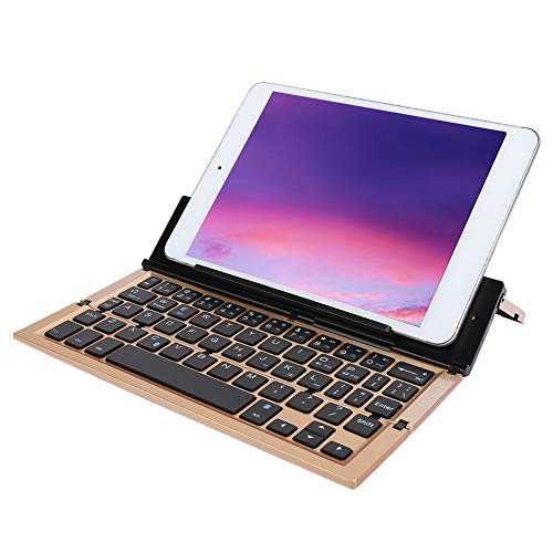 Zunate Bluetooth-Tastatur, Tragbare USB-Minitastatur PC-Zubehör Computer-Tablet-Teile Faltbare Quadratische Goldtastaturen Eingebauter Ständer für Smartphone/Tablet von Zunate