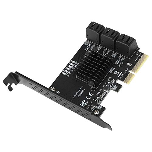 Zunate Erweiterungskarte PCIE auf 6 Port SATA3.0 Festplatte 6G PCIE3.0 GEN3 4X Schnittstellen-Hub-Adapter, LED-Überwachungsanzeige, Unterstützung für //OS X/NAS/ von Zunate