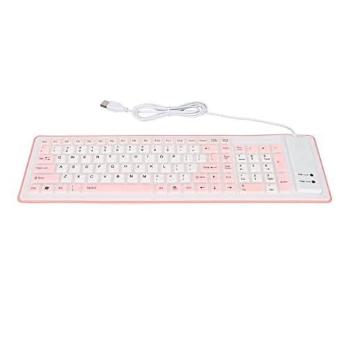 Zunate Faltbare Silikon-Tastatur, Flexible Tastatur, Aufrollbare Tastatur, 103 Tasten, Wasserdicht, Staubdicht, USB, Kabelgebunden, Leise, Soft-Touch-Tastatur für PC, Notebook, Laptop(Weiß) von Zunate