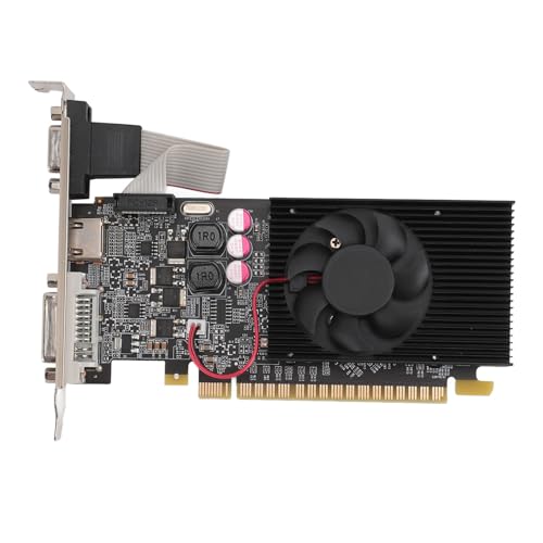 Zunate GT610 2 GB DDR3 64-Bit-Grafikkarte, 1200 MHz Solid-State-Kondensatoren-Grafikkarte mit Lüfter, PCI Express 2.0 16X-Steckplatz, HDMI, DVI, VGA, für Windows 10, 11, 7, 8 von Zunate