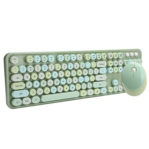 Zunate Kabelloses Tastatur-Maus-Set, Kabellose Tastatur-Maus-Kombination mit Multimedia-Funktion 104-Tasten-Tastatur in Voller Größe für PC Desktop Computer Laptop (Sweet grün gemischte Farbversion) von Zunate