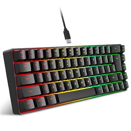 Zunate Mechanische Gaming Tastatur, RGB hintergrundbeleuchtete 68 Tasten Kabeltastatur mit Abnehmbarem Kabel, Anti Ghosting, Spritzwassergeschützte Mechanische Tastatur für PC (Schwarz) von Zunate