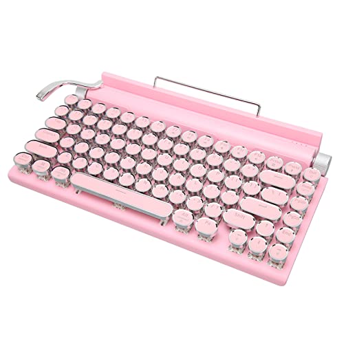 Zunate Mechanische Tastatur, 83 Tasten, RGB, Kabellos, Bluetooth, Mechanische Tastatur mit Tablet-Ständer, Retro-runde Tastenkappen, Schreibmaschinentastatur für Windows, für Android, (Rosa) von Zunate