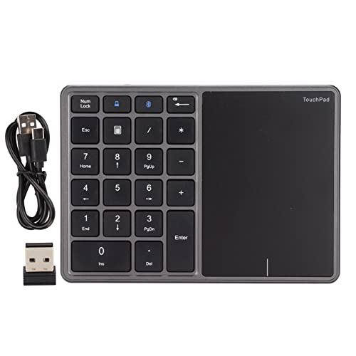 Zunate Numerische Tastatur mit Touchpad, Bluetooth und Wireless 2.4G, 22 Tasten 500 MAh Type-C Wiederaufladbares Nummernpad Trackpad, für Win, für IOS, für Android, für OS X(Eisengrau) von Zunate