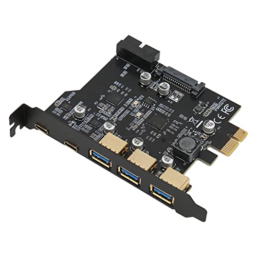 Zunate PCIE 1X auf USB-Erweiterungskarte, 3 USB3.0-Anschlüsse, 2 Typ-C-Anschlüsse, 19-polig, 5-Port-Adapter für PC-Desktop, Stabile Hochgeschwindigkeitsübertragung, Leistungsstarker von Zunate