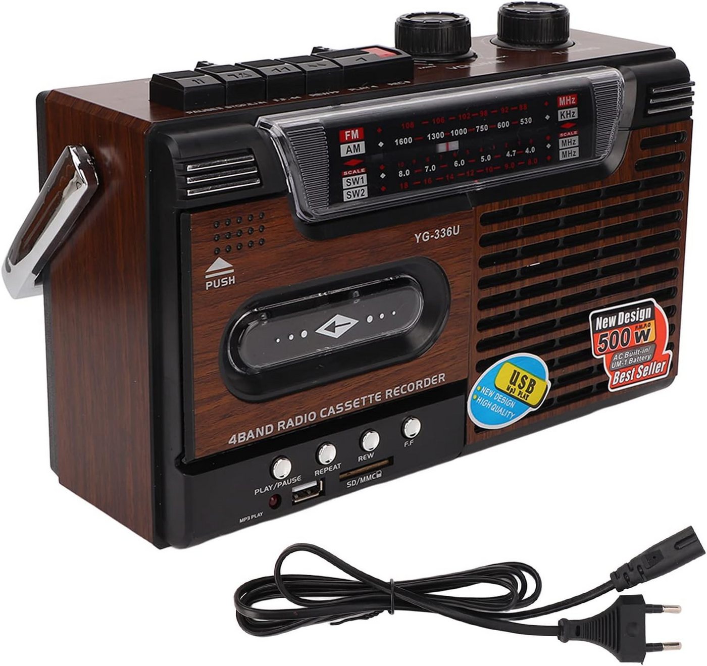 Zunate Retro-Boombox-Kassettenspieler AM/FM/SW1/SW2 Radio von Zunate