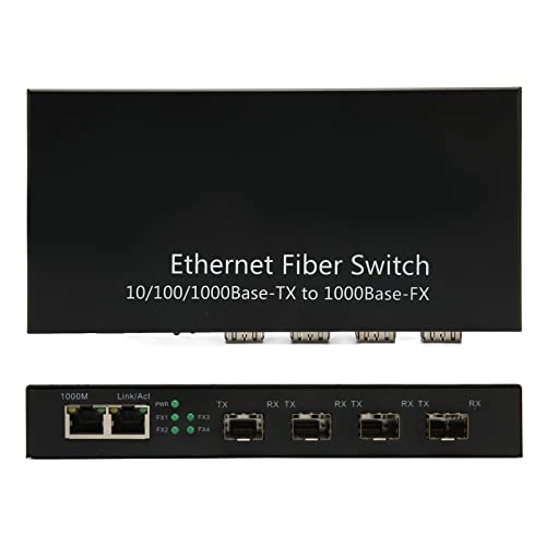 Zunate SFP Glasfaser Media Switch, Gigabit Ethernet Switch mit 4 Optischen Ports und 2 Elektrischen Ports, Effiziente Übertragung Ethernet Glasfaser Switch Unterstützt Mehrere Protokolle von Zunate