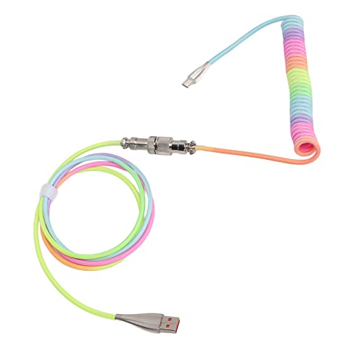 Zunate Spiralförmiges USB-Kabel, Einziehbares, Abnehmbares USB-C-Gaming-Tastaturkabel, RGB-leuchtendes USB-Typ-C-auf-USB-A-Pro-Spiralfeder-Kabel nach Maß – Farbverlauf (Typ 1) von Zunate