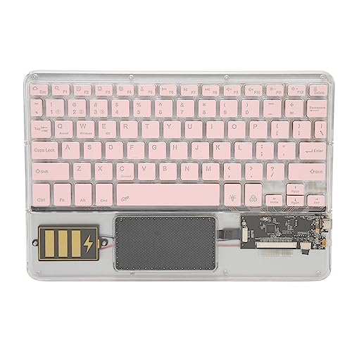 Zunate Transparente Bluetooth Tastatur, Wiederaufladbare Kabellose Tastatur mit Touchpad, Bunte Hintergrundbeleuchtung, Nahtlose Geräteumschaltung, für Computer Tablet (Rosa) von Zunate