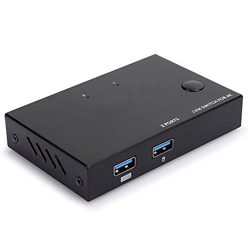 Zunate USB + HDMI KVM-Switch-Auswahlbox, 2-in-1-out USB-HDMI-Freigabegerät Peripherie-Umschalter Adapter Hub-Synchronisierer-Controller KVM-Splitter für Maus-Tastatur-Scanner-PC (KVM201) von Zunate