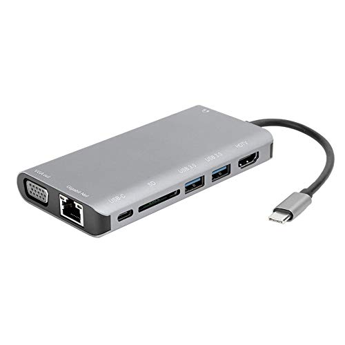 Zunate USB C-Dockingstation, 8-in-1-Typ-C-Hub-Adapter für 4K-HDMI, VGA, USB 3.0, 3,5-mm-Audio, Lesen der Speicherkarte, RJ45-Ethernet, Universal für Windows für OS für Android von Zunate