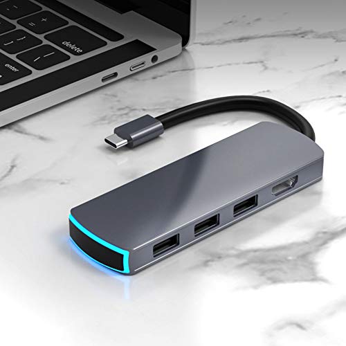 Zunate USB C-Dockingstation, Typ C-Hub-Dongle-Adapter für 4K HDMI, 3 * USB 3.0, Gelesene Speicherkarte, für Laptop, Tablet, Mobiltelefon von Zunate