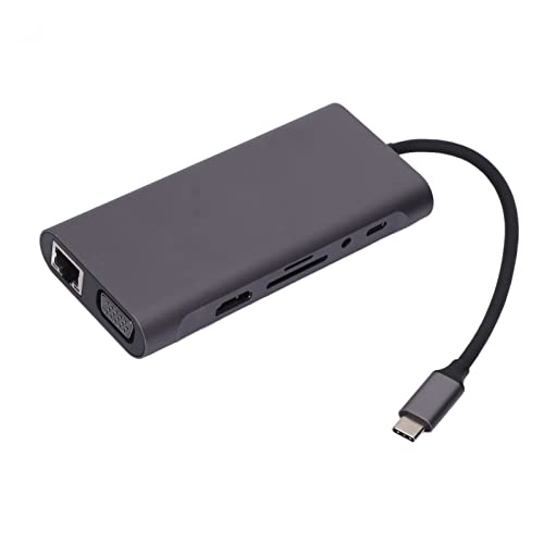 Zunate USB C Hub, 11 in 1 Dockingstation mit USB3.0, USB2.0, 100 W PD, 4K HDMI, VGA, TF Karte und SD Kartensteckplatz, RJ45 Schnittstelle, Weithin Kompatibler Typ C Hub für Laptops von Zunate