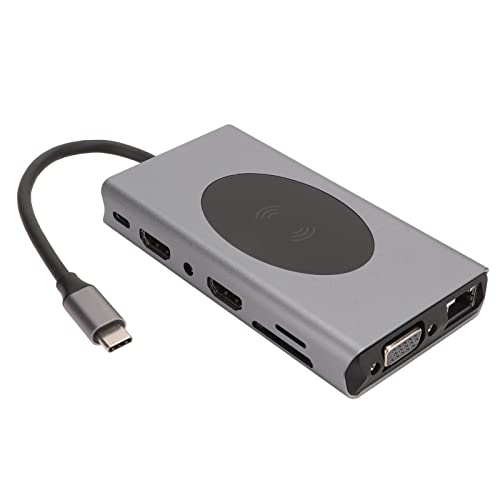 Zunate USB C Hub, 14 in 1 Typ C Hub mit 4K HDMI, VGA, Kabellosem Laden, RJ45, 3,5 mm Audio, SD und TF Lesegerät, Tragbarer USB Splitter für Maustastatur von Zunate