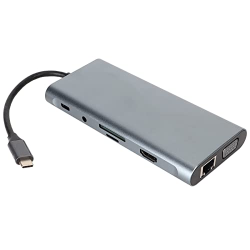 Zunate USB-C-Splitter, 11-in-1-USB-C-Hub-Multiport-Adapter, USB 3.0 X 4, PD-Ladeanschluss, HD-Multimedia-Schnittstellenanschluss, VGA-Anschluss, Speicher, Speicherkartenleser-Steckplatz, von Zunate