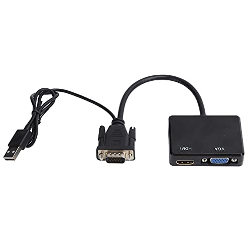 Zunate VGA-zu-HDMI/VGA-Adapter mit Audiokabel, VGA-Quellenausgang zu TV/zu HDMI-Splitterkonverter für Computer, Desktop, Laptop, PC, Projektor, HDTV (Schwarz) von Zunate