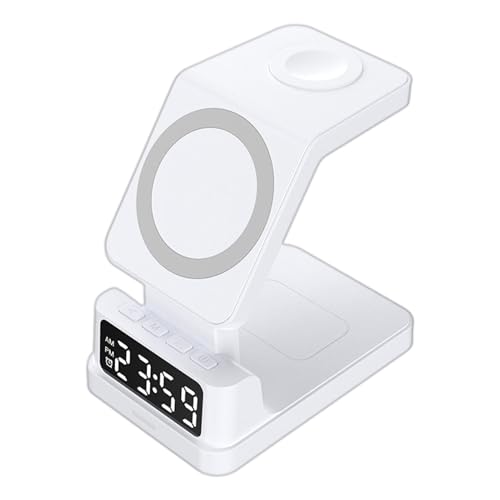 Drahtloses Ladegerät mit Wecker | Magnetische Ladestation 15W für Telefon, intelligenter Ladeunterstützung mit sicheren Chipsätzen, schnellem Ladung und LED -Display, idealem Schreibtisch und Schlafzi von Zunishaone