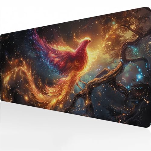 Gaming Mauspad XXL 900x400x2 mm Mousepad Groß Verlängertes Schreibtischunterlage mit rutschfeste Gummimatte und genähten Kanten für Tastatur, PC und Laptop (Phönix Tier) von Zuooyi