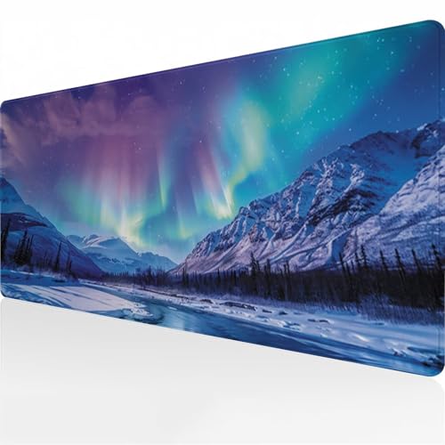 Gaming Mauspad XXL Groß Mousepad 600x300x2 mm Großes Verlängertes Schreibtischpad Lange Tastatur Pad mit rutschfeste Gummimatte verbessert Präzision und Geschwindigkeit (Aurora Landschaft) von Zuooyi