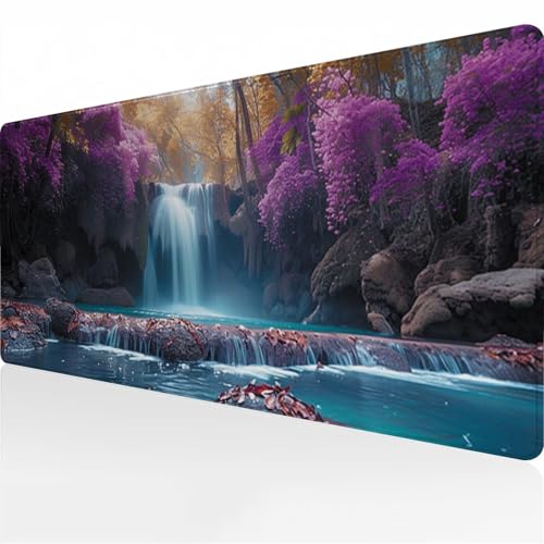 Gaming Mauspad XXL Groß Mousepad 700x400x2 mm Großes Verlängertes Schreibtischpad Lange Tastatur Pad mit rutschfeste Gummimatte verbessert Präzision und Geschwindigkeit (Wasserfall) von Zuooyi