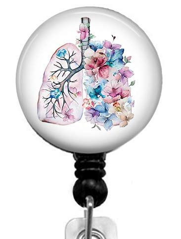 Wasserfarben-Blumen-und Lungen-Abzeichenspule, einziehbarer Namenskartenhalter mit Krokodilklemme, medizinischer MD RN Krankenschwesterausweis, Büroangestellte, Namensschild von ZuuZuu
